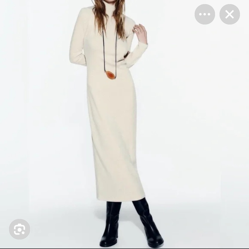 Zara Ivory Cream Long Sleeve Sweater Dress